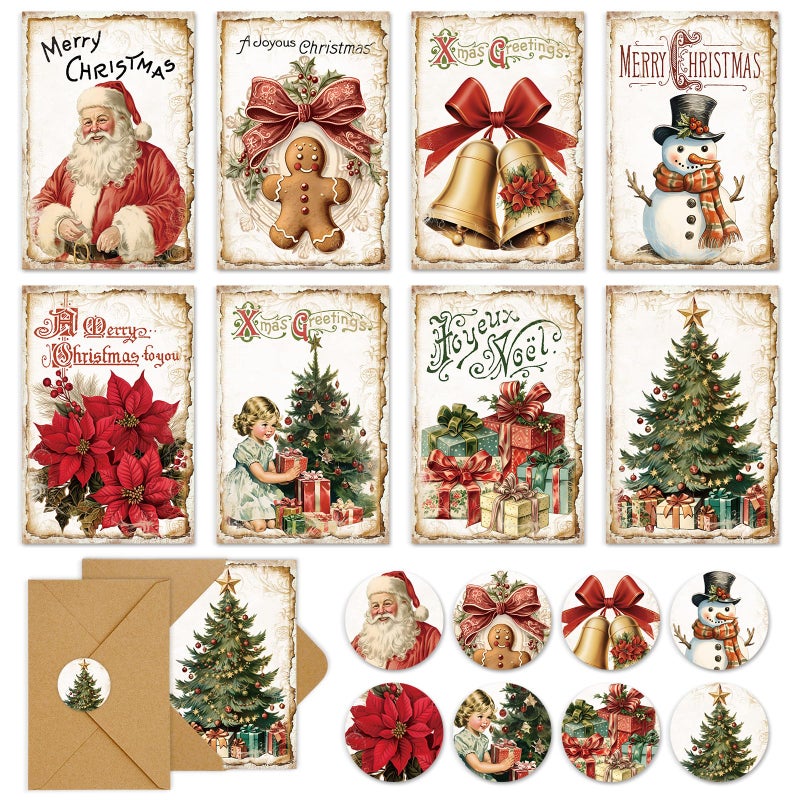 Whaline 40 Packs Christmas Vintage Greeting Cards Retro Xmas Tree Santa Snowman Blank Note Cards with Envelopes and Stickers For Winter Holiday Birthday Party, 4 x 6 Inch - Image 1
